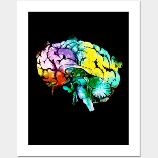 Color human brain watercolor mental health matters Posters and Art